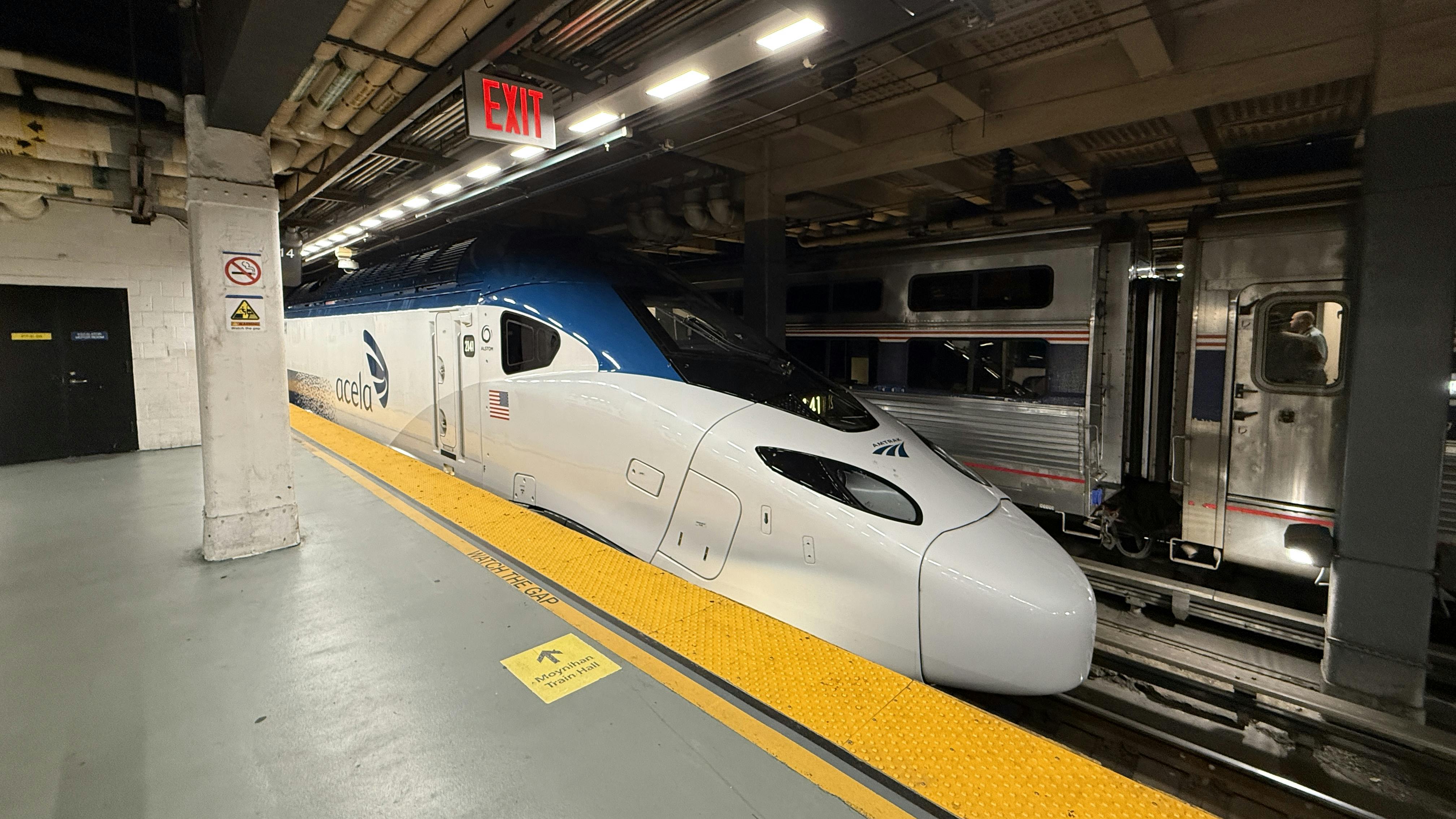 The NextGen Acela train sits on the track at New York's Penn Station.