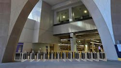 The image shows a rendering of what the fair gates will look like at a concourse enterance. The image shows a rendering of what the fair gates will look like at a concourse enterance.