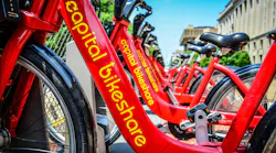 Capital Bikeshare bikes in a docking station.