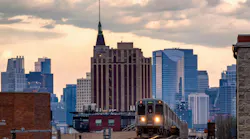 An outbound train from The Loop in Chicago on a station approach.