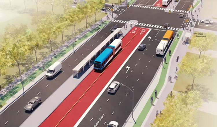 The new corridor will offer center-running bus lanes and accessible, weather-protected stations to serve bus riders.