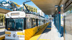 L.A. Metro light-rail platform looking east In downtown Santa Monica, California.
