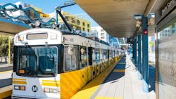 L.A. Metro light-rail platform looking east In downtown Santa Monica, California. L.A. Metro light-rail platform looking east In downtown Santa Monica, California.