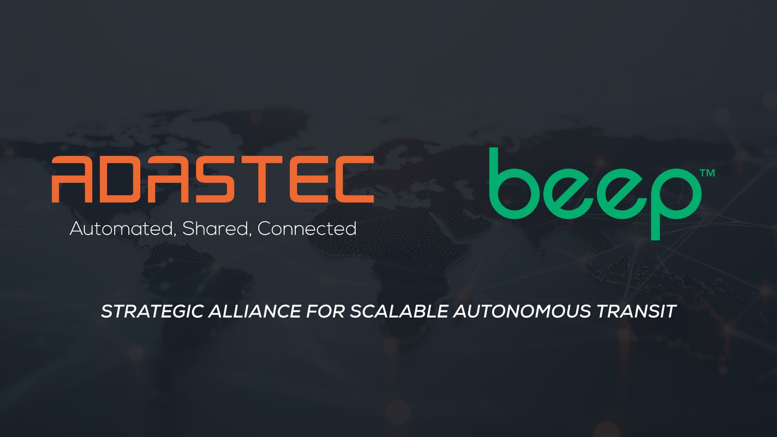 The image displays the companies logos with the heading 'strategic alliance for scalable autonomous transit.'