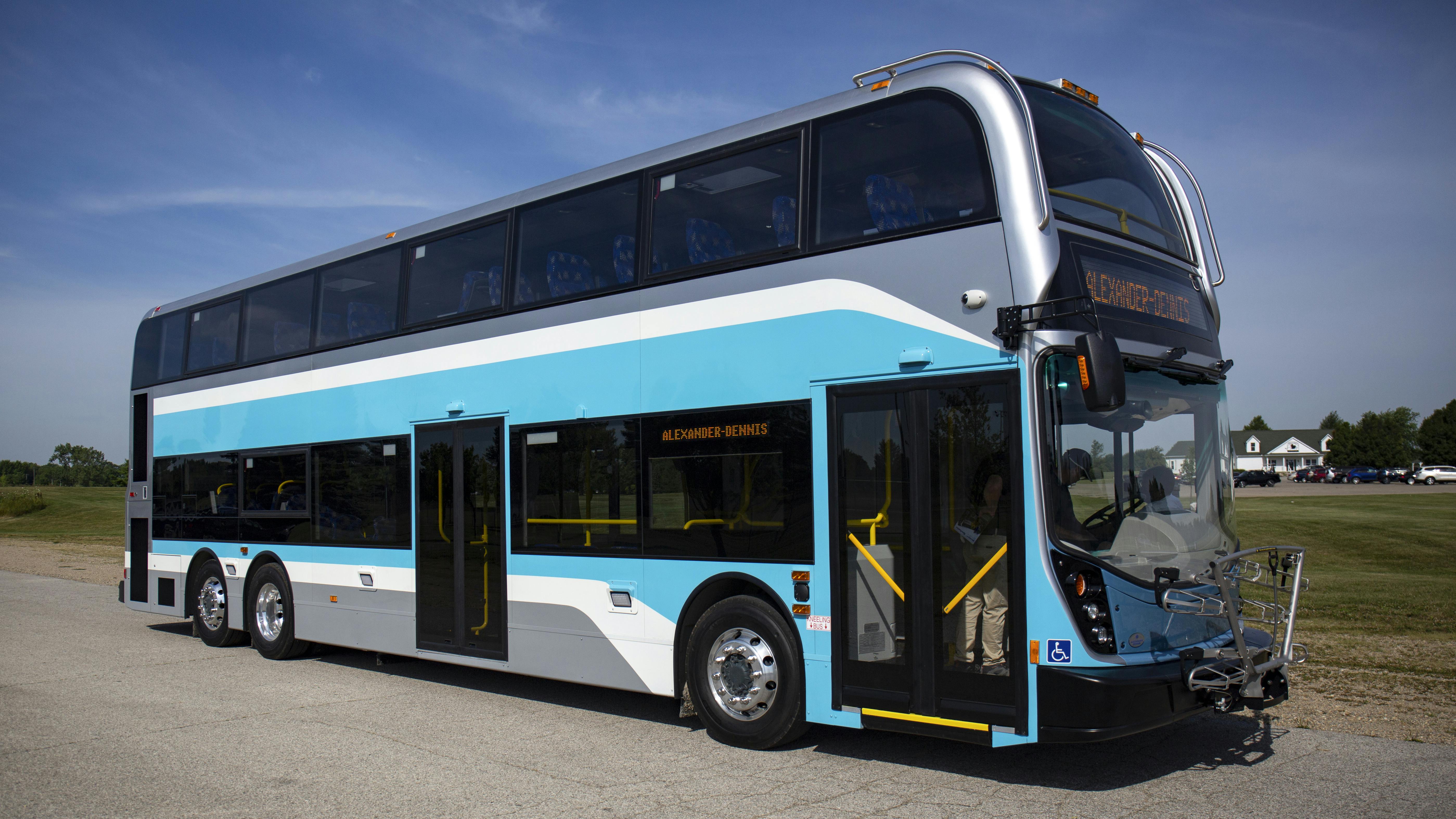 The image displays the Alexander Dennis Enviro500 in a lot.