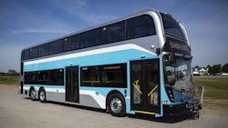 The image displays the Alexander Dennis Enviro500 in a lot. The image displays the Alexander Dennis Enviro500 in a lot.