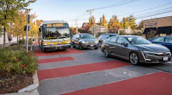 A dedicated bus lane in Arlington, Mass.