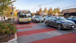 A dedicated bus lane in Arlington, Mass. A dedicated bus lane in Arlington, Mass.