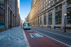 A dedicated bus lane at St. James Avenue in Boston. A dedicated bus lane at St. James Avenue in Boston.