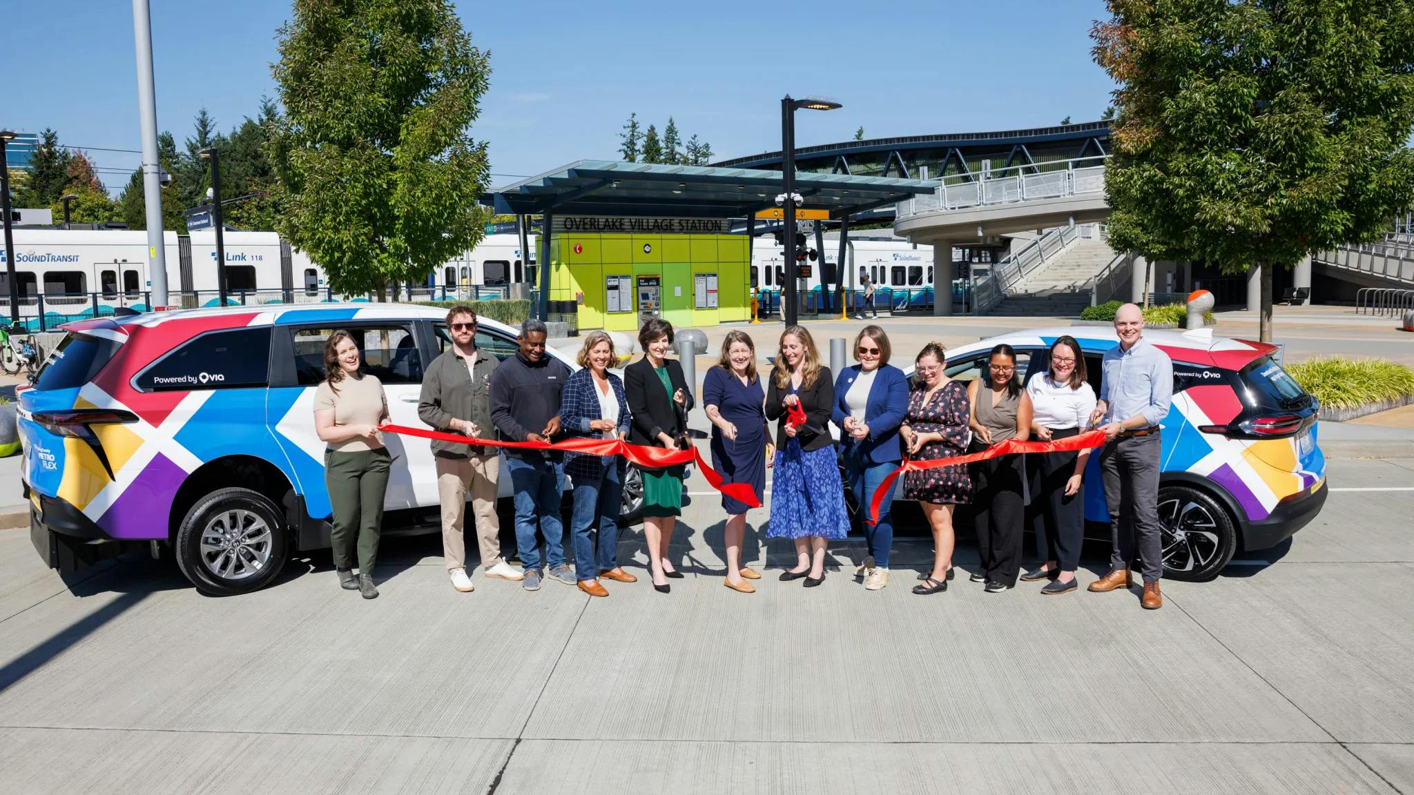 King County Metro Transit officials celebrate the launch of Metro Flex in Redmond, Wash.