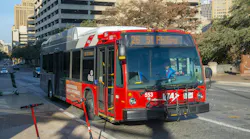 San Antonio VIA public bus Route 26 heading to St. Philips College on Market Street in downtown San Antonio, Texas, USA.