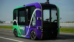 An OXA Beep autonomous vehicle. An OXA Beep autonomous vehicle.