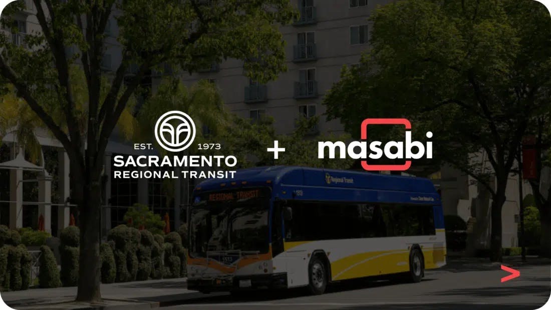 The image features logos of both Masabi and Sacramento Regional Transit.