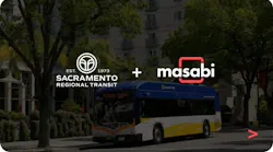 The image features logos of both Masabi and Sacramento Regional Transit.