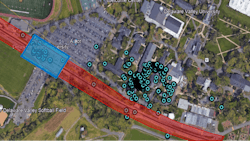 Figure 1: Example of mobile device pings along the rail corridor. Figure 1: Example of mobile device pings along the rail corridor.