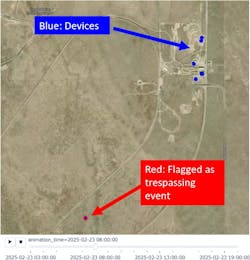 Example of the user interface showing trespassing event detected in an area near the TTC test tracks. Example of the user interface showing trespassing event detected in an area near the TTC test tracks.