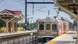 A Denver Regional Transportation District train leaving Denver Union Station. A Denver Regional Transportation District train leaving Denver Union Station.