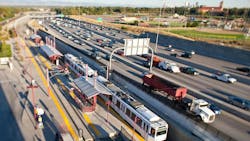 The image displays the Denver RTD E Line University Station. The image displays the Denver RTD E Line University Station.