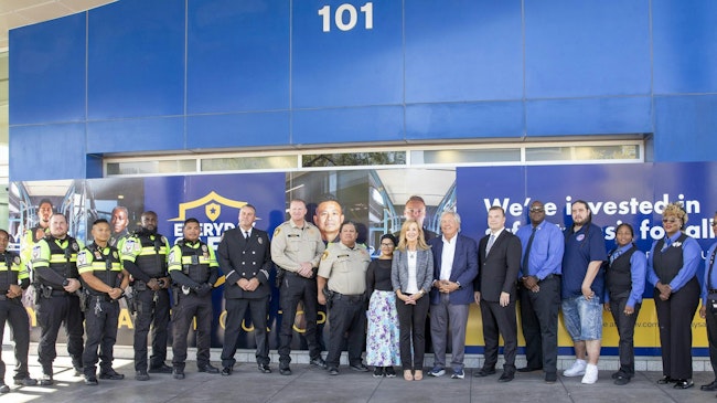 (From left to right: Inter-Con security officers; Ryan Beaman, Vice President Pro Tempore of the Professional Fire Fighters of Nevada; Chris Holmes, Las Vegas Metropolitan Police Department (Metro) Deputy Chief ; Joshua Martinez, Metro Captain; Maleya P., RTC Transit Rider; MJ Maynard-Carey, RTC Chief Executive Officer; Tick Segerblom, Clark County Commissioner and RTC Board Member; Jim Seebock, Henderson City Councilman and RTC Board Member; and Transdev bus operators).