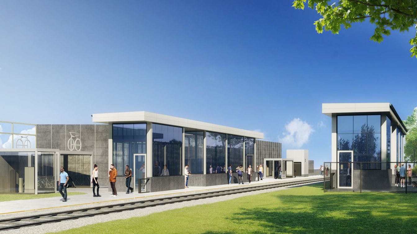 A rendering of the Caledonia GO Station.