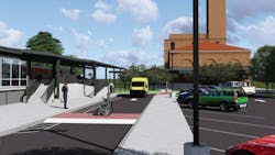 The image is a rendering of what the station exterior will look like, including accessibility upgrades. The image is a rendering of what the station exterior will look like, including accessibility upgrades.