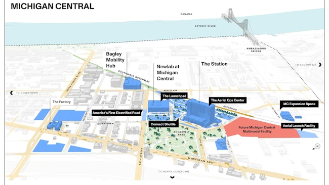 The image displays a rendering of the proposed transit hub project.