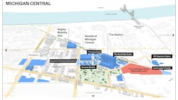 The image displays a rendering of the proposed transit hub project. The image displays a rendering of the proposed transit hub project.