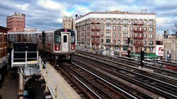 NYC Subway train riding through the Bronx. NYC Subway train riding through the Bronx.