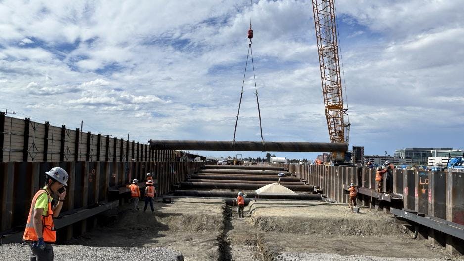 Construction of the tunnel boring machine entrance is underway at the BART Silicon Valley Phase II West Portal site in Santa Clara.