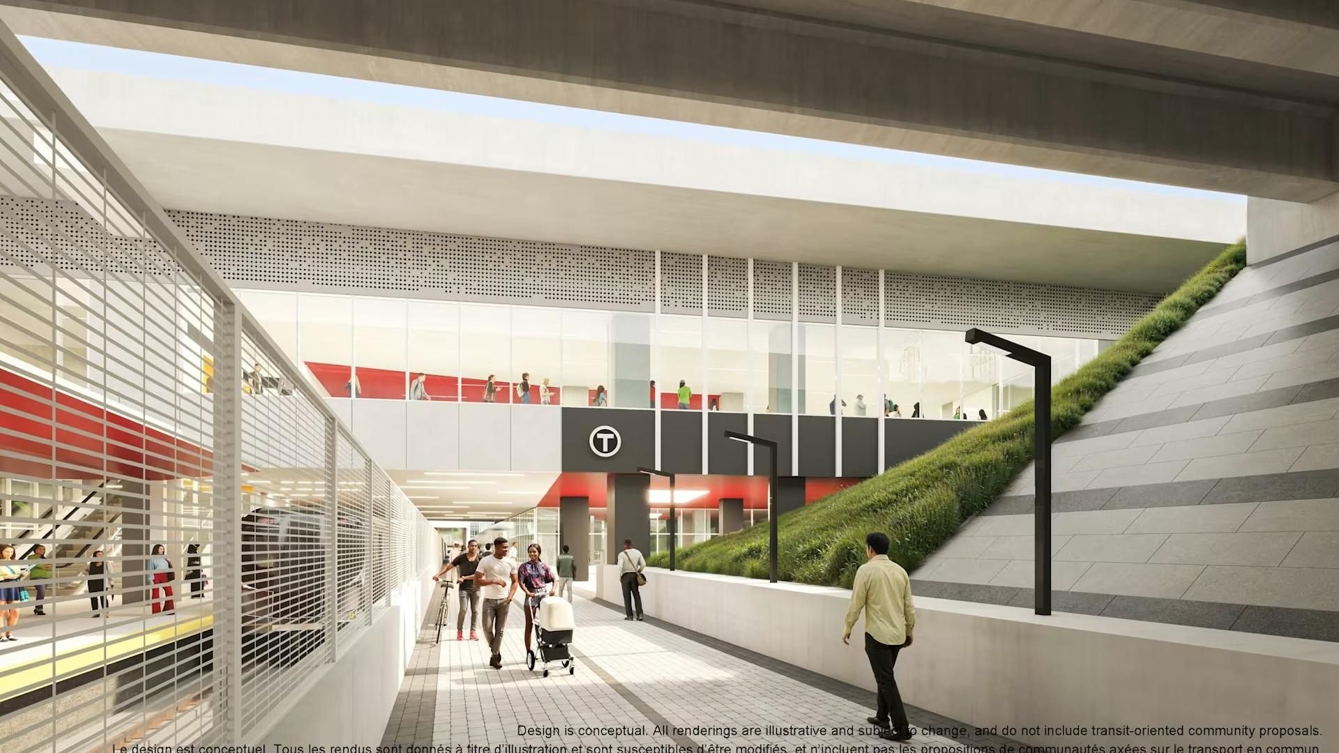The image shows a rendering of a possible interior of a future station.