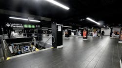 A wide shot of the new station at one of the staircases decending to the uptown 4, 5 and 6 platform. A wide shot of the new station at one of the staircases decending to the uptown 4, 5 and 6 platform.