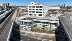 The image shows an exterior wide shot of the new station. The image shows an exterior wide shot of the new station.