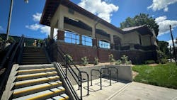 The image shows a wide shot of the renovated station. The image shows a wide shot of the renovated station.
