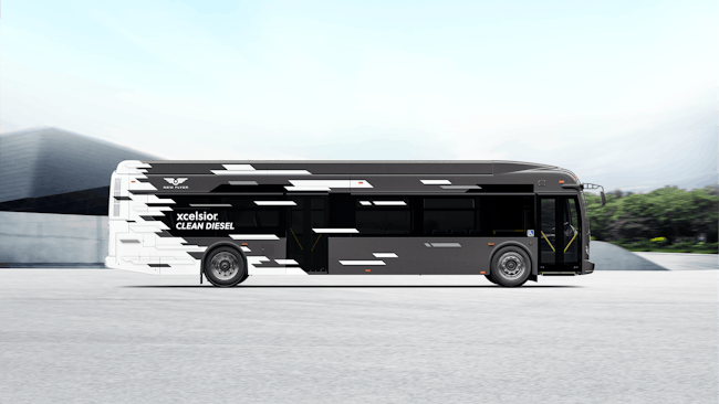The image shows the new New Flyer bus.