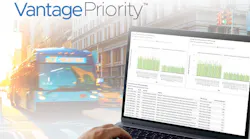 A person works on a computer with the VantagePriority software.