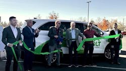 Local leaders cut a ribbon on a new Via BOLT van. Local leaders cut a ribbon on a new Via BOLT van.