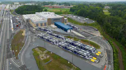 The image shows an aerial view of the LRVs in a yard.