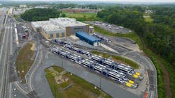 The image shows an aerial view of the LRVs in a yard. The image shows an aerial view of the LRVs in a yard.