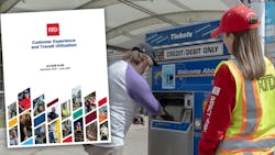 A Denver RTD employee aids a passenger at a ticket vending machine with a screenshot of the plan cover overlaid over the passenger's shoulder.. A Denver RTD employee aids a passenger at a ticket vending machine with a screenshot of the plan cover overlaid over the passenger's shoulder..