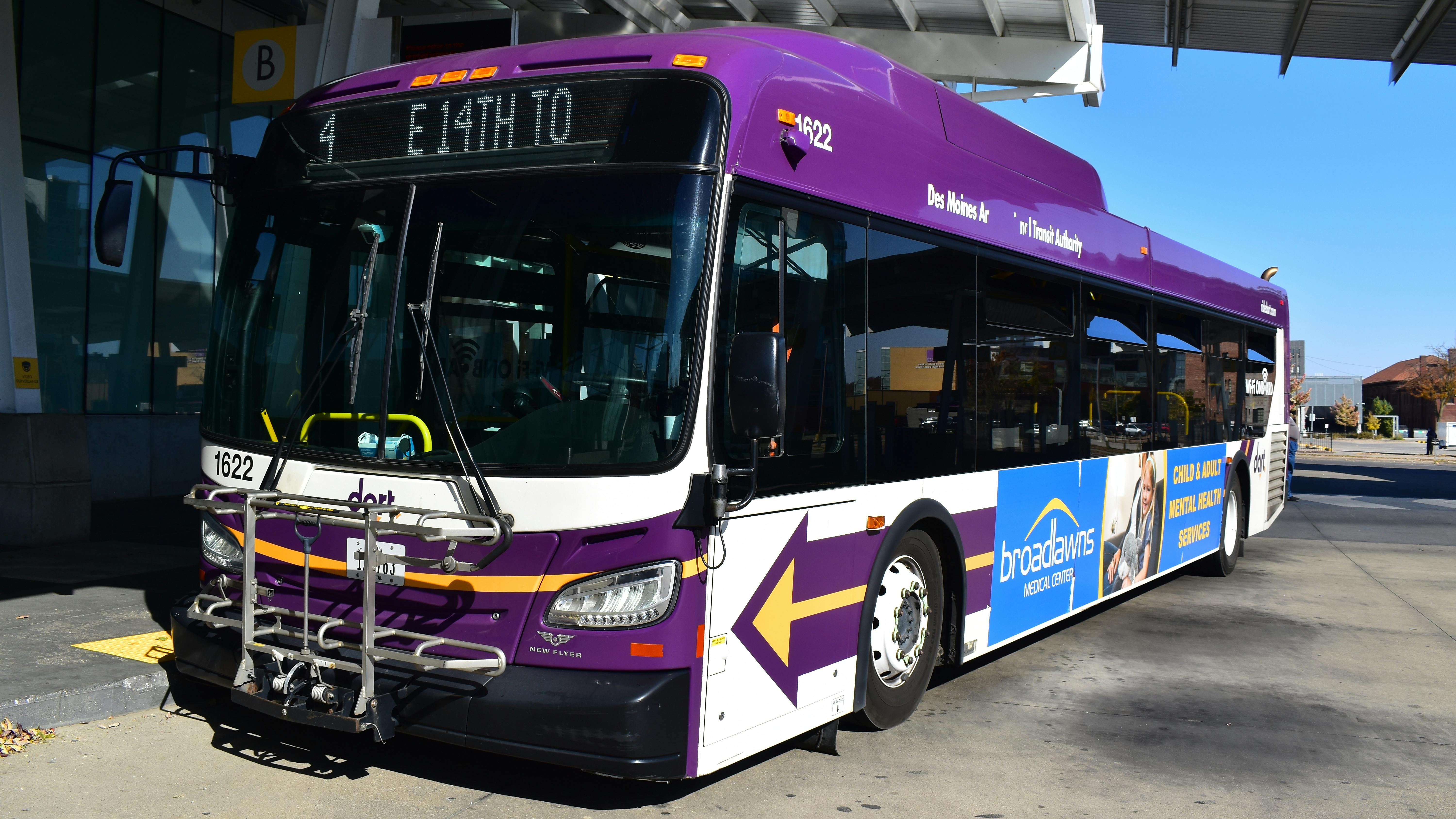 A DART bus moves down the street.