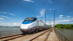 An Amtrak Acela train. An Amtrak Acela train.