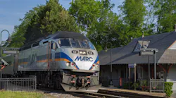 A MARC train moves down the track.