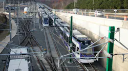 The image shows the light-rail vehicles that have been procured for the Purple Line.