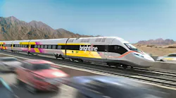 rendering of brightline west train runs on tracks