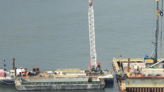 Construction happening on the Hudson River Ground Stabilization project on Dec. 31, 2024.