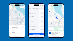 The image displays app renders of booking, planning and tracking a trip on three iPhones. The image displays app renders of booking, planning and tracking a trip on three iPhones.