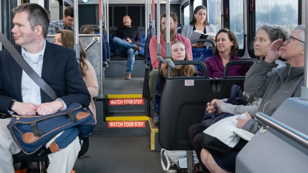 The interior of a Cooperative Alliance for Seacoast Transportation bus.