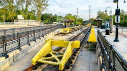 The image shows the terminal station for the River LINE in Trenton, N.J. The image shows the terminal station for the River LINE in Trenton, N.J.