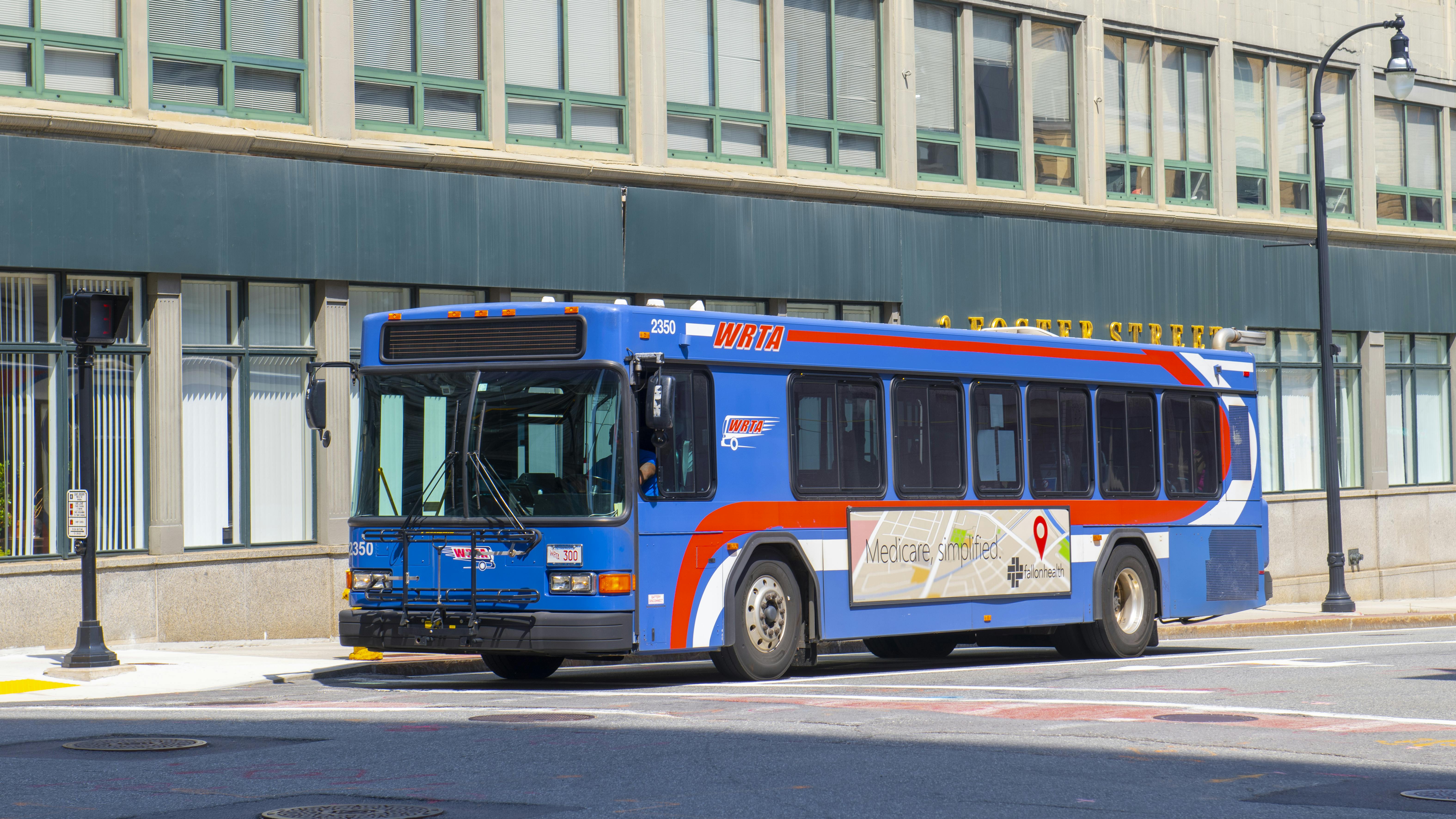 A WRTA bus sits stopped.