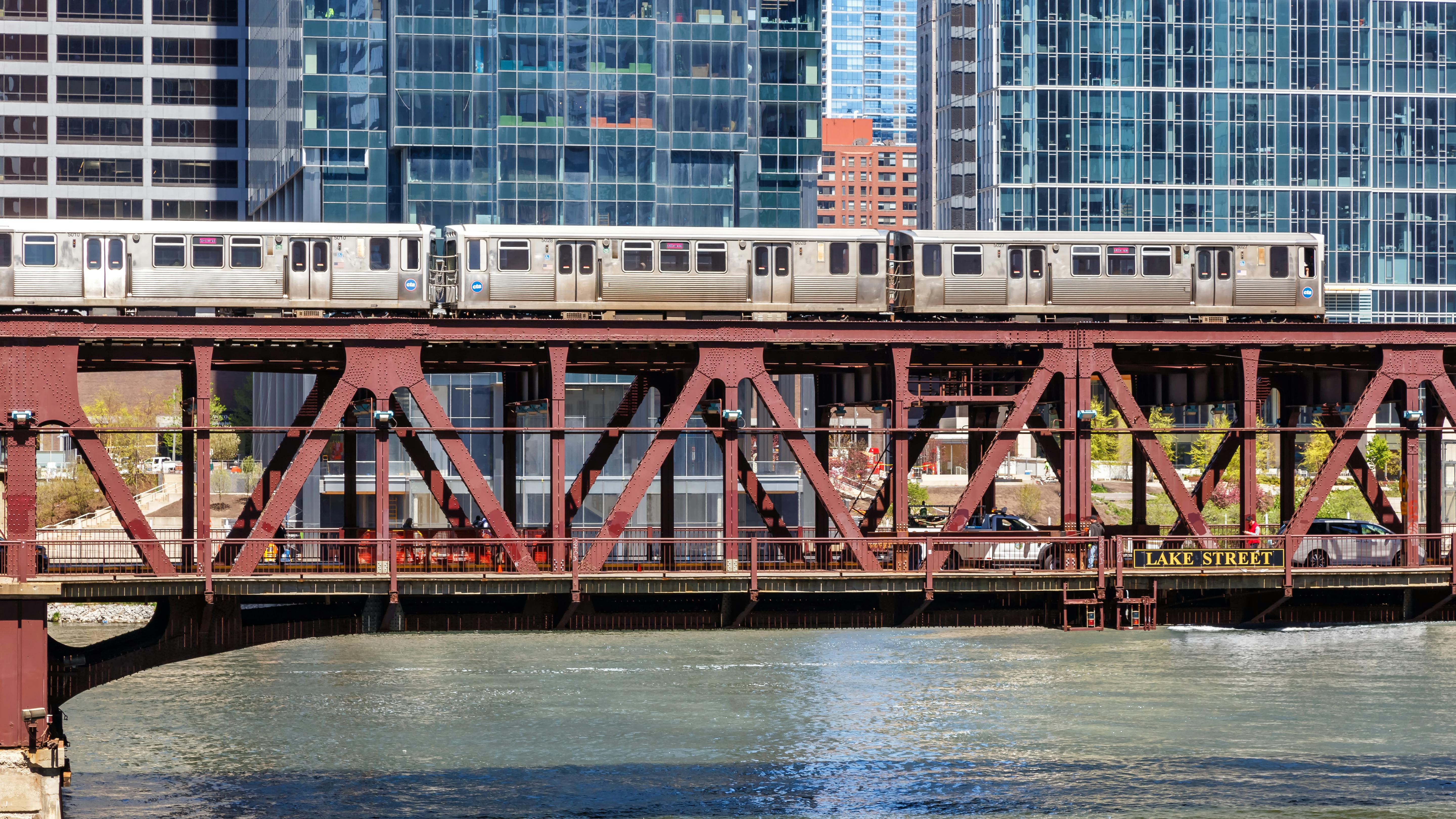 A CTA subway crosses over water in Chicago.